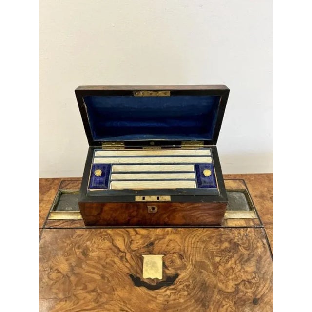 Wood Victorian Burr Walnut Writing Box, 1850s For Sale - Image 7 of 8