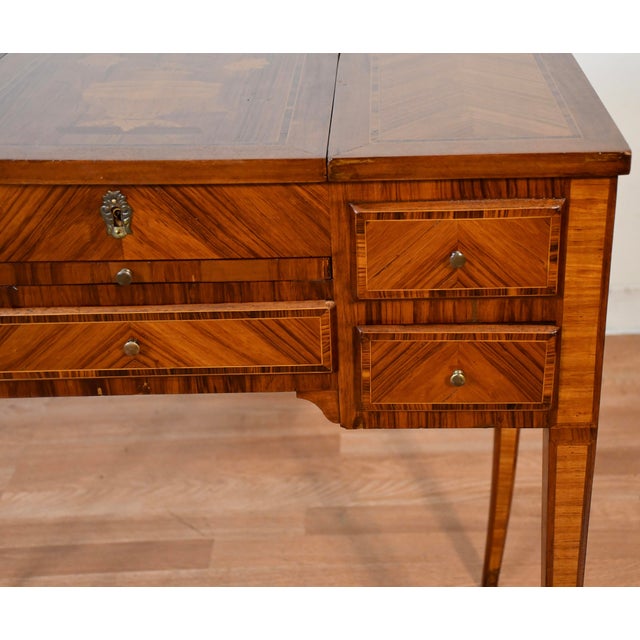 1890 Antique French Louis XVI Satinwood & Walnut Inlaid Makeup Vanity Ladies Desk For Sale - Image 4 of 17