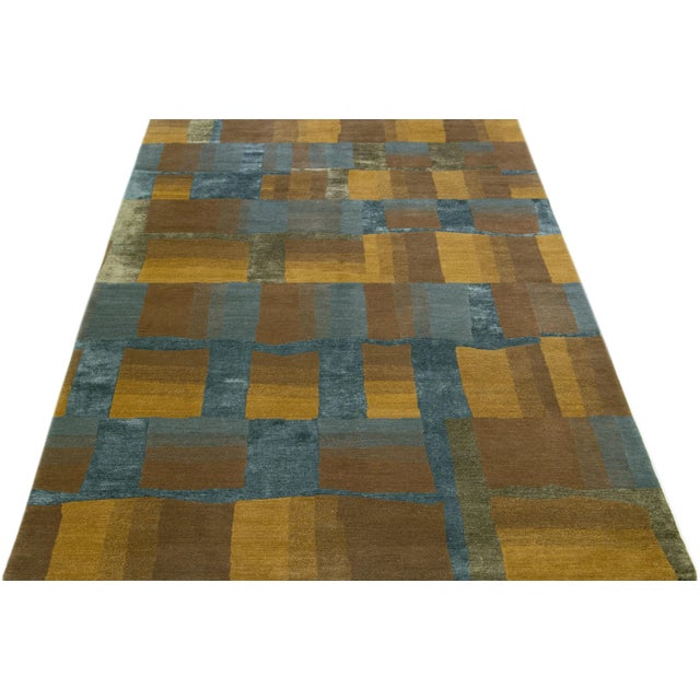 Contemporary 2010s Modern Shakti Wool & Silk Tibetan Rug With Multicolor Abstract Design For Sale - Image 3 of 7