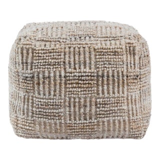 Outdoor Woven Caramel & Ivory Pouf Stool For Sale