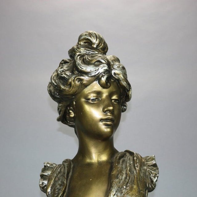 Art Nouveau Antique Art Nouveau Gilt Plaster Portrait Bust Sculpture of Woman, C1910 For Sale - Image 3 of 9