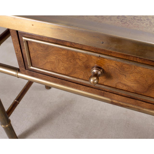 Wood Mastercraft Etched Bronze Burlwood Console or Writing Desk 6 Ft For Sale - Image 7 of 18