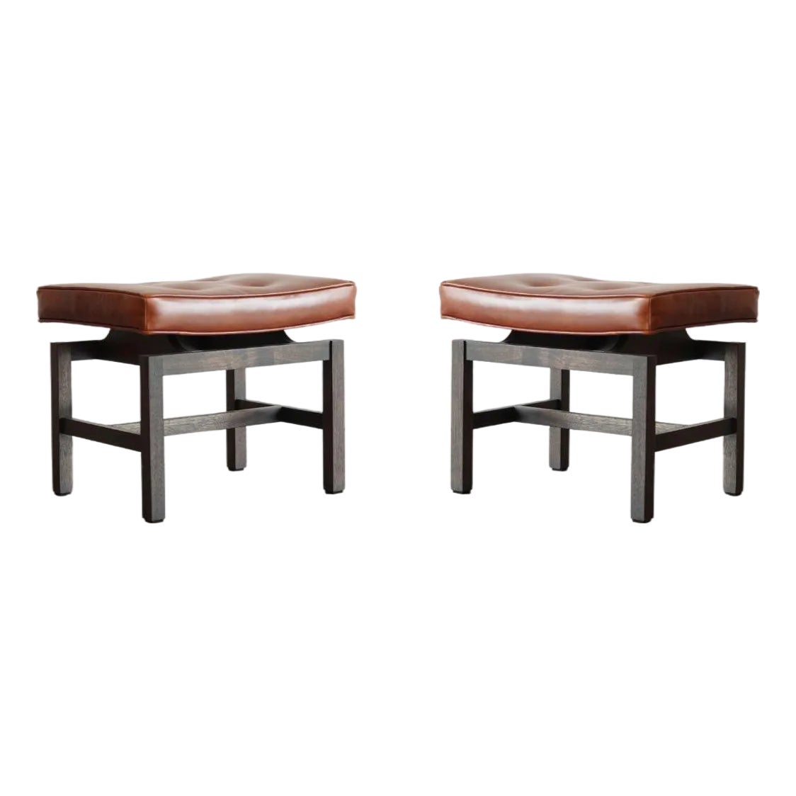 Set of 2 Stools by Jens Risom in Cognac Leather, Circa 1950s | Chairish