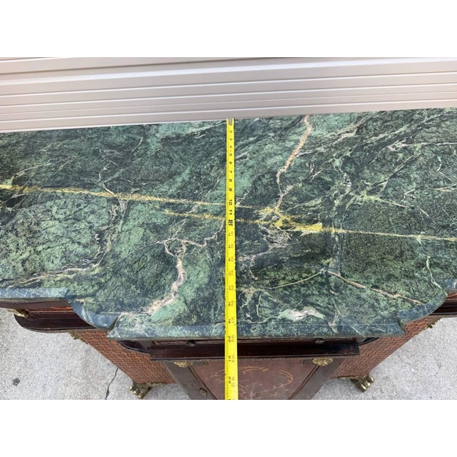 Vintage Louis XV French Style Gilt Bronze Mounted Parquetry Marble Top Cabinet Sideboard Credenza For Sale - Image 15 of 17