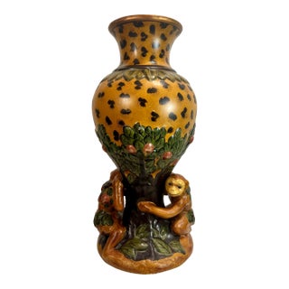 Majolica Style Jungle Themed Decorative Monkey Vase For Sale