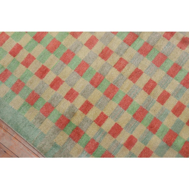 Red Mint Green Vintage Turkish Anatolian Deco Checkerboard Rug For Sale - Image 8 of 18