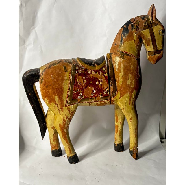 Indian Late 19th–Early 20th Century Indian Polychrome Carved Wood Horse For Sale - Image 3 of 6