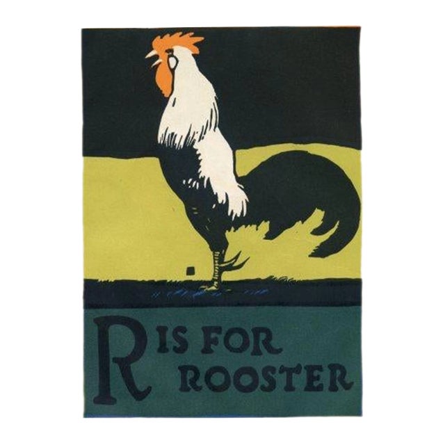 1920s, R Is for Rooster Print, Original Vintage Children’s Print, Lithograph, ABCs For Sale