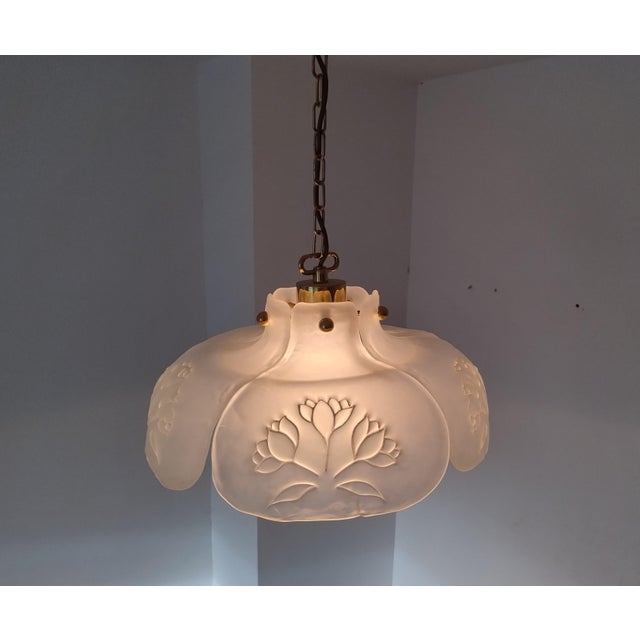Mid-Century Modern Brass and Frosted Glass Pendant from Hillebrand Leuchten, Germany, 1970s For Sale - Image 9 of 18