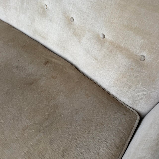 Wood Mid-Century Modern Curved Back Sofa Quality Possibly Tomlinson or Rway For Sale - Image 7 of 12