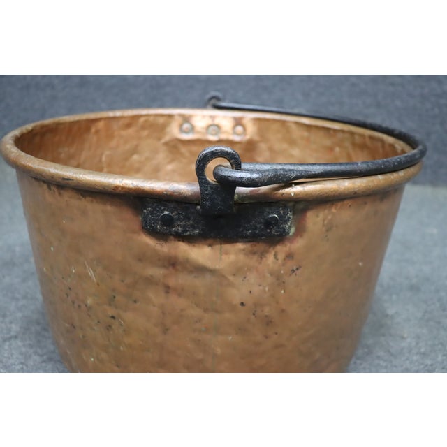 Antique Hand-Hammered Copper Apple Butter Kettle With Wrought Iron Swing Handle For Sale - Image 12 of 12