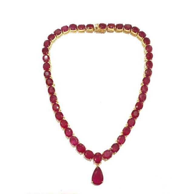 Bochic "Capri" Vintage 120 Carat Plus Of Natural Ruby Necklace Set 18K Gold & Silver For Sale - Image 11 of 18