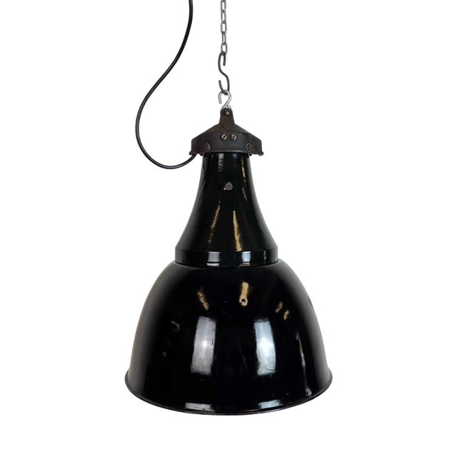 Industrial Bauhaus Pendant Lamp in Black Enamel, 1930s For Sale
