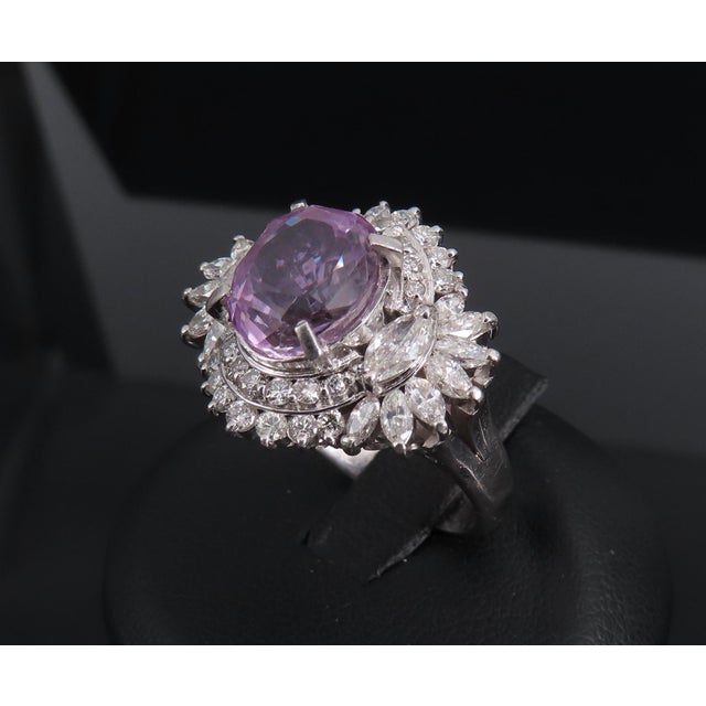 Late 20th Century 5.26ct Purple Sapphire Gia Heated Ceylon 1.43ct Diamond Platinum Ring, Size 7 For Sale - Image 14 of 18