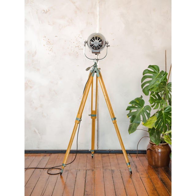 Electric Patt 123 Theater Spotlight Floor Lamp on Wooden Berlebach Tripod from Strand, 1950s For Sale - Image 11 of 18