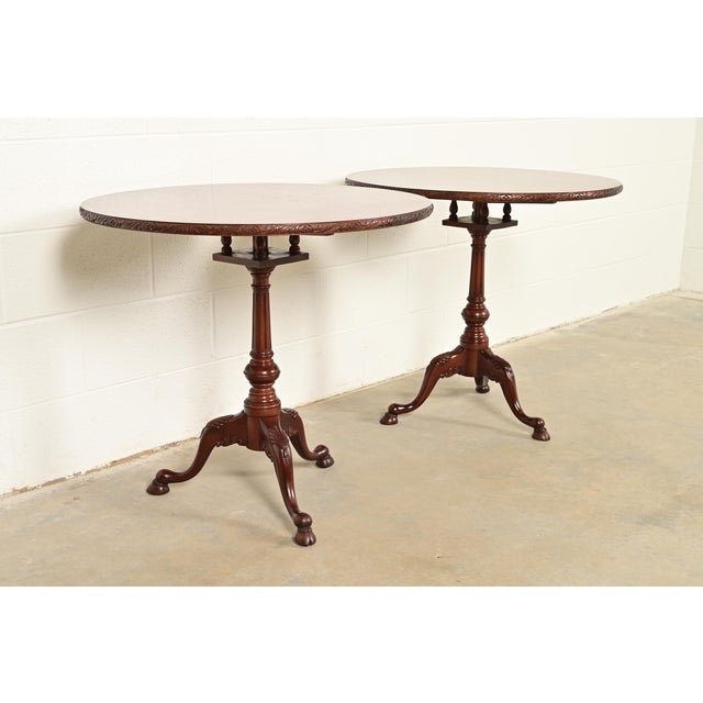 Smith & Watson Smith & Watson Georgian Mahogany and Burl Wood Pedestal Tea Tables, Pair For Sale - Image 4 of 11