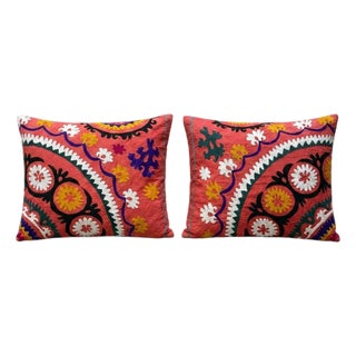 Hand Embroidered Suzani Pillow Cover 22'' X 26'' - Set of Two For Sale