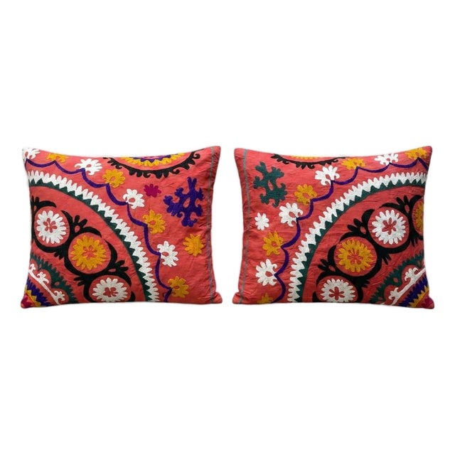 Hand Embroidered Suzani Pillow Cover 22'' X 26'' - Set of Two For Sale