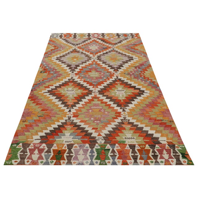 1950s Vintage Mid-Century Denizli Diamond Yellow Multi-Color Wool Kilim Rug For Sale - Image 5 of 7
