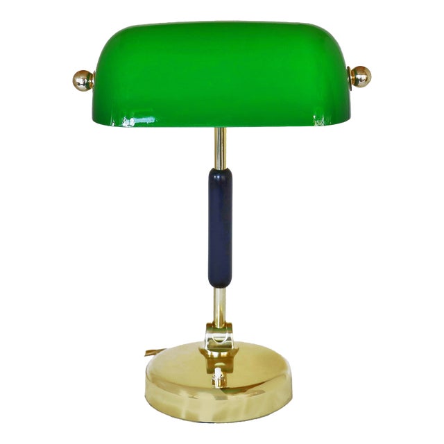 Brass and Glass Office Lamp, 1920s For Sale