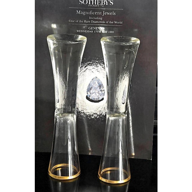Carlo Moretti 1930s Sea Glasbruk Heavy Bottom Champagne/Cocktail Glasses With Gold Band Rim - a Pair For Sale - Image 4 of 10