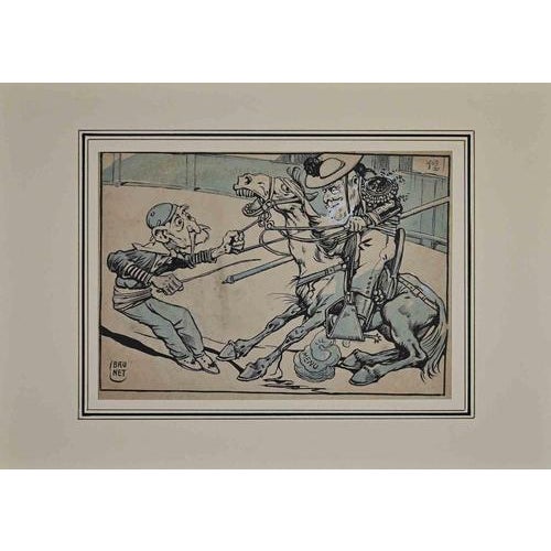 Brunet, Corrida, Early 20th Century, Ink and Watercolor on Paper For Sale - Image 3 of 3