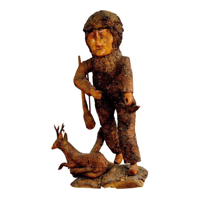 1920 Rustic Black Forest Root Wood Hunter Figurine For Sale