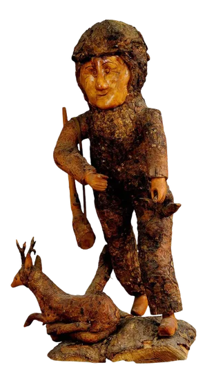 1920 Rustic Black Forest Root Wood Hunter Figurine