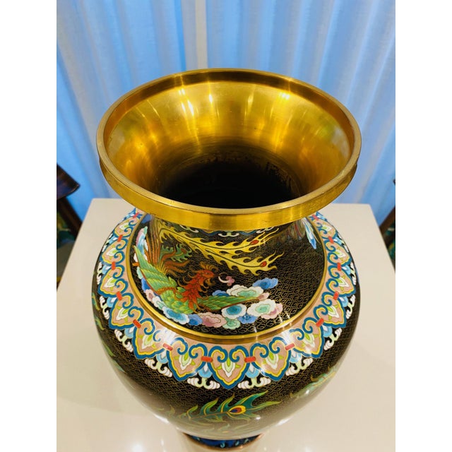 1940's Vintage Chinese Cloisonné Vase With Large Phoenix and Dragon Motif For Sale - Image 9 of 12
