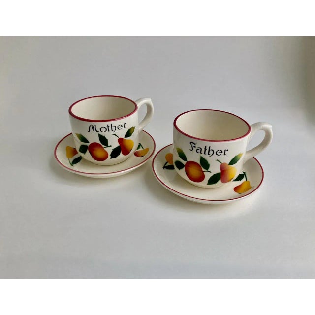 1990s Vintage R.C.P. Co. Hand-Painted Mother & Father Cups & Saucers Set- 4 Pieces For Sale - Image 5 of 13