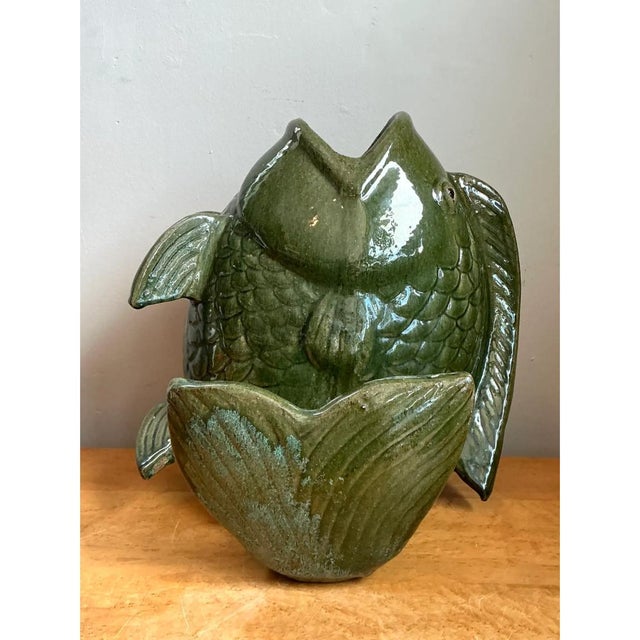 Vintage Sculptural Fish Ceramic Floor Vase For Sale - Image 4 of 12