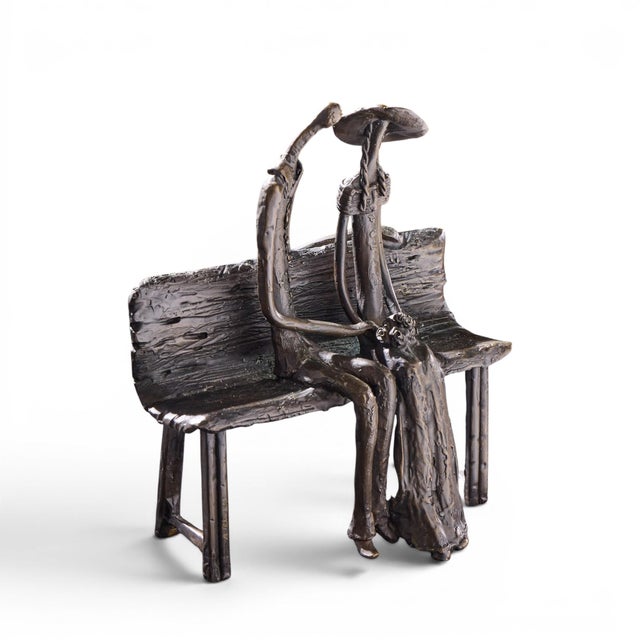 Ruth Bloch Signed Couple on Bench Bronze Israeli Sculpture For Sale - Image 9 of 10