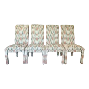 Vintage Postmodern Upholstered High Back Parsons Chairs, Set of 4
