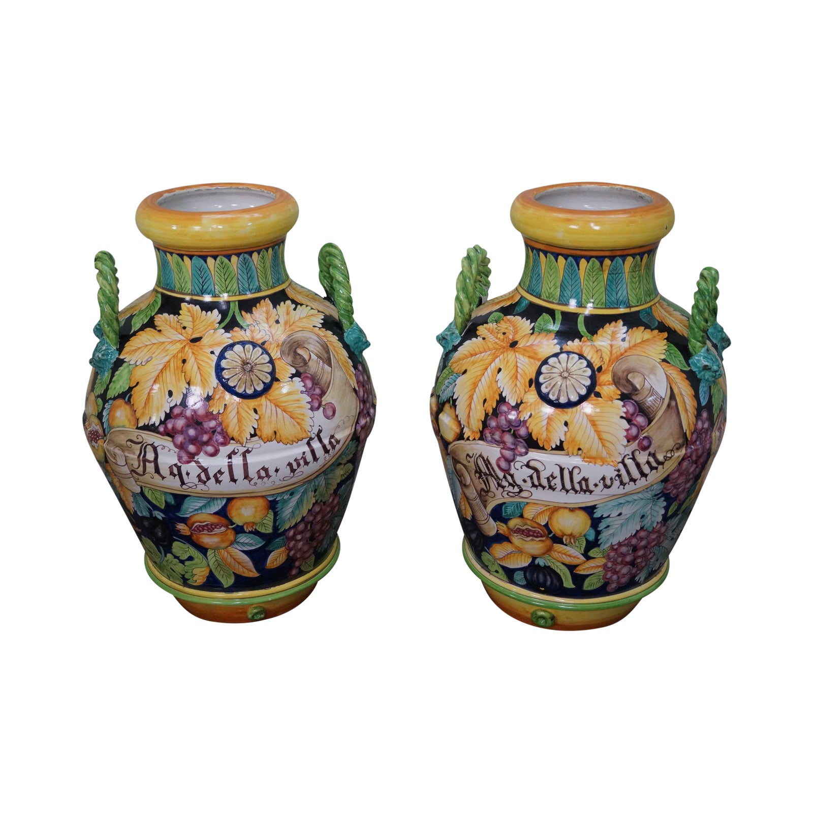 Italian Pottery Majolica Urns a Pair Chairish