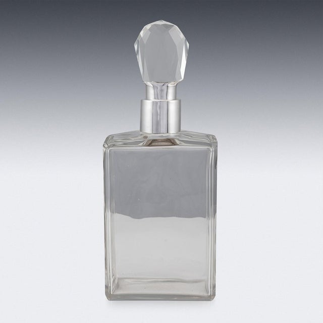 20th Century English Solid Silver & Glass Spirit Decanter with Lock & Key, 1928 For Sale - Image 3 of 12