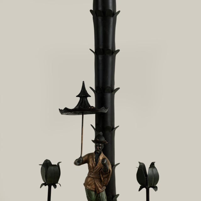 Pair of Vintage Italian Tole Chinoiserie Palm Tree Wall Sconces For Sale - Image 4 of 15