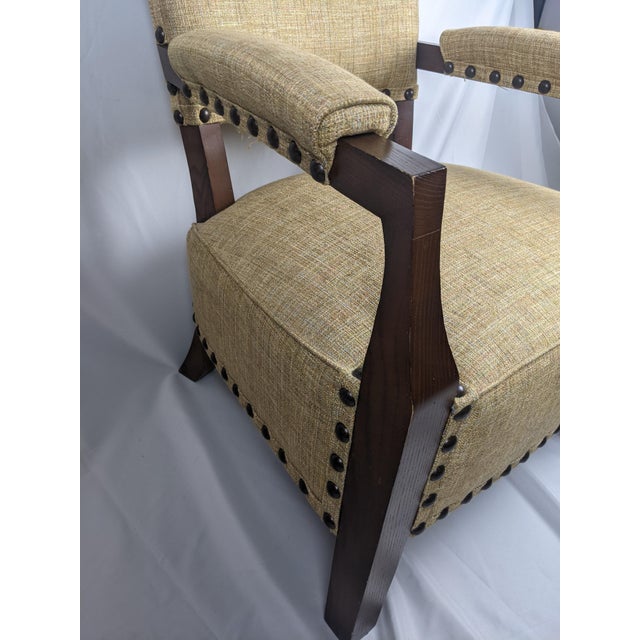 Mid 20th Century Mid-Century Mission Arts & Crafts Wood Upholstered Armchair With Nailhead Trim For Sale - Image 5 of 17