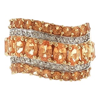 Late 20th-Century 14k Yellow Gold Spessartite Garnet, Citrene and Diamond Ring, Size 8 For Sale