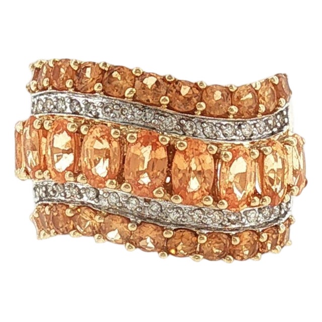 Late 20th-Century 14k Yellow Gold Spessartite Garnet, Citrene and Diamond Ring, Size 8 For Sale