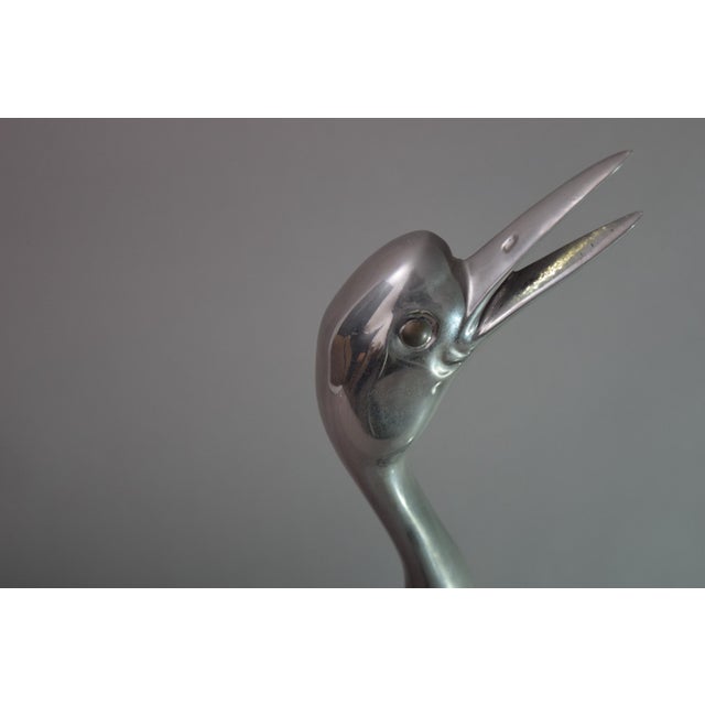 1960s Art Deco Silver-Toned Crane Bird Sculpture with Brass Accents, 1960s For Sale - Image 5 of 11