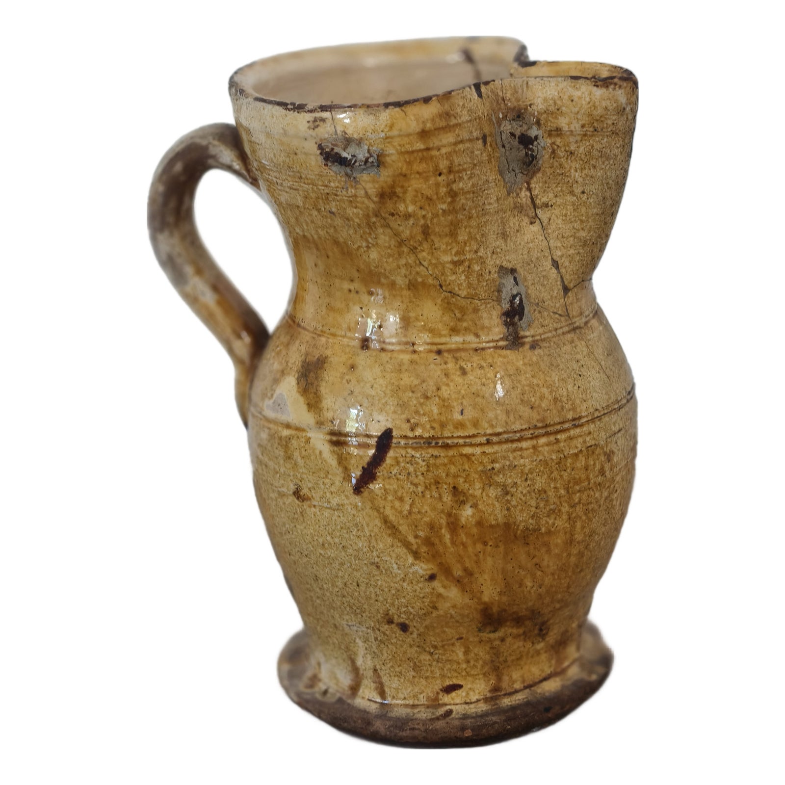 Vintage Italian Rustic Jug in Yellow Glazed Terracotta | Chairish