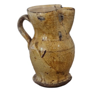 Vintage Italian Rustic Jug in Yellow Glazed Terracotta For Sale