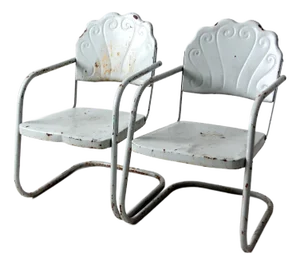 Mid-Century Art Deco Metal Lounge Chairs Pair
