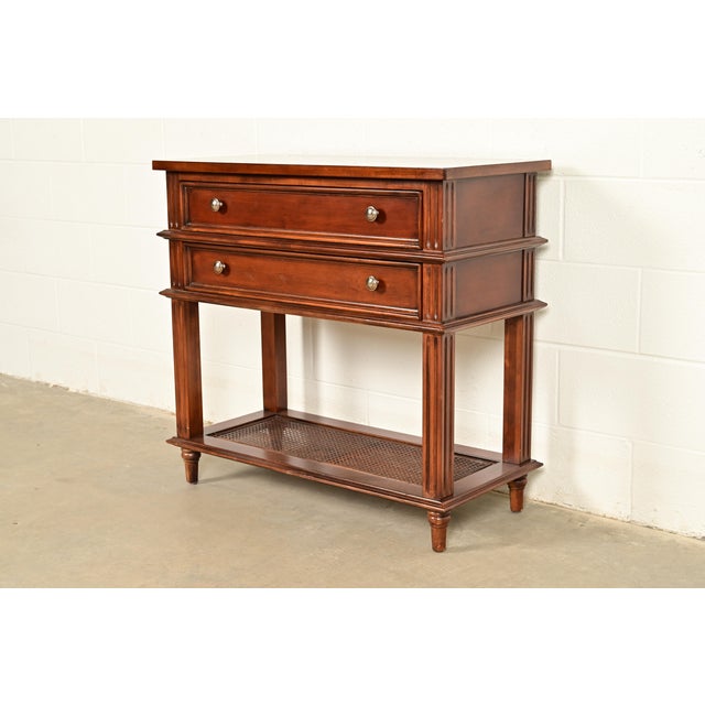 French Drexel Heritage French Regency Louis XVI Carved Mahogany and Cane Console Table or Server For Sale - Image 3 of 14