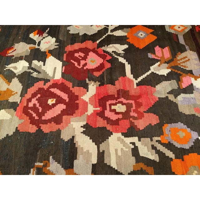 Vintage Caucasian Karabagh Kilim, Flat-Woven Wool, Allover Floral Pattern, Chocolate & Red, 7x13 For Sale - Image 11 of 15