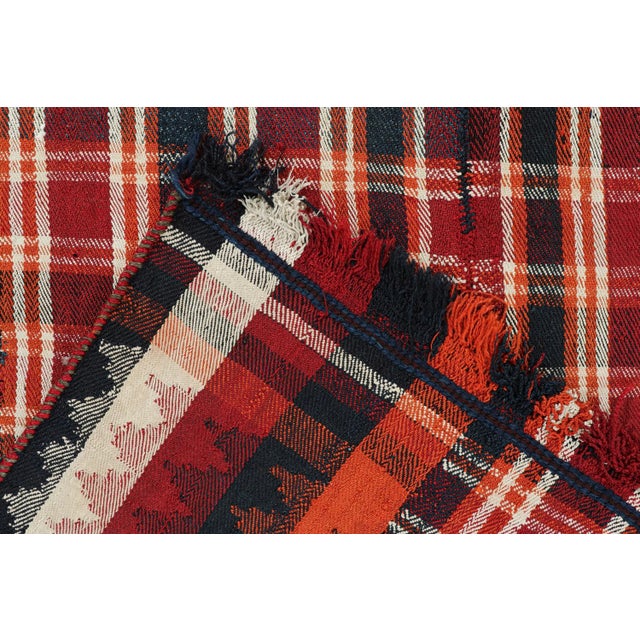 Textile 1950s Vintage Persian Kilim in Red With Plaid Multicolor Stripes by Rug & Kilim For Sale - Image 7 of 8