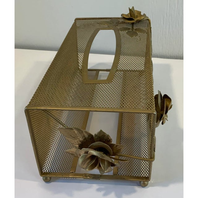 Hollywood Regency Hollywood Regency Gold Metal Mesh Tissue Box Cover For Sale - Image 3 of 6