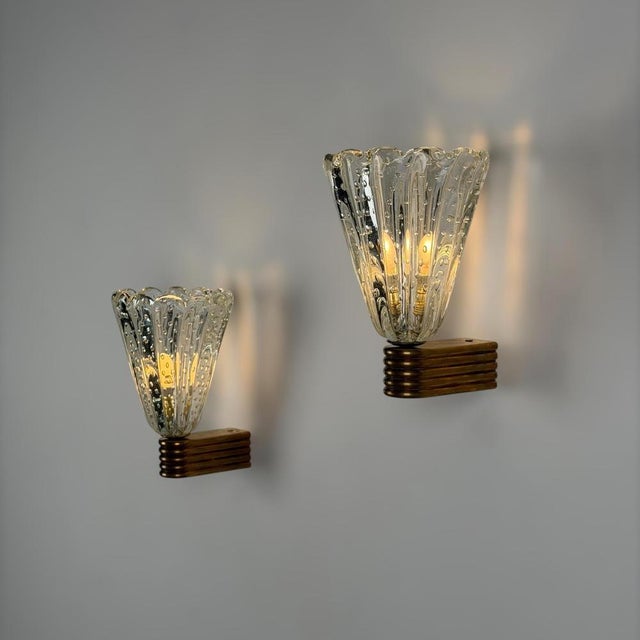 Bullicante Murano Glass Wall Lights attributed to Ercole Barovier, 1940s, Set of 2 For Sale - Image 3 of 18