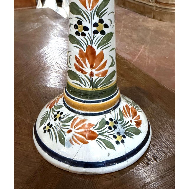 French Early 20th Century French Henriot Quimper Hand-Painted Faience Candlestick For Sale - Image 3 of 10