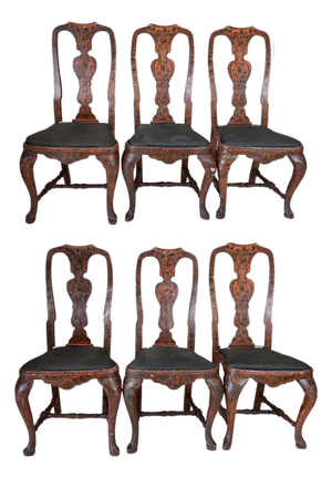 18th Century Rococo Set of 6 Painted Dining Chairs From Lucca